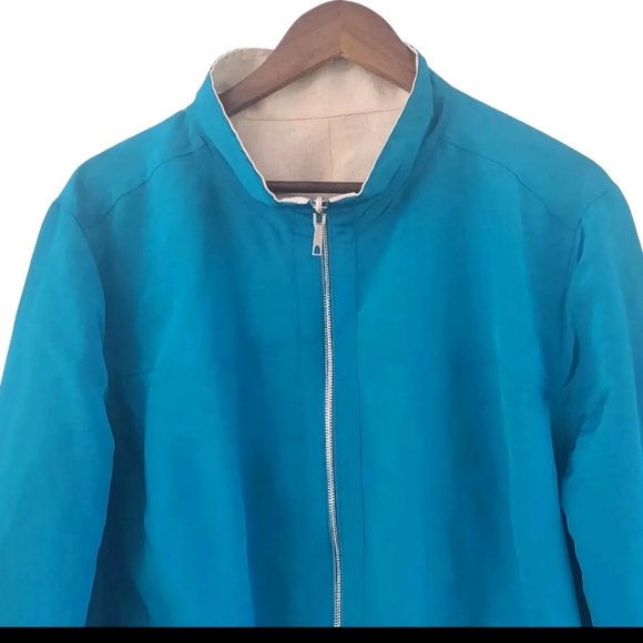 Lafayette 148 Linen Blend Reversible Jacket Full Zip Cream Turquois Womens 22 - Picture 7 of 12